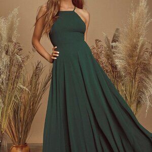 Lulus Strappy Halter Maxi Dress - Emerald Green XS